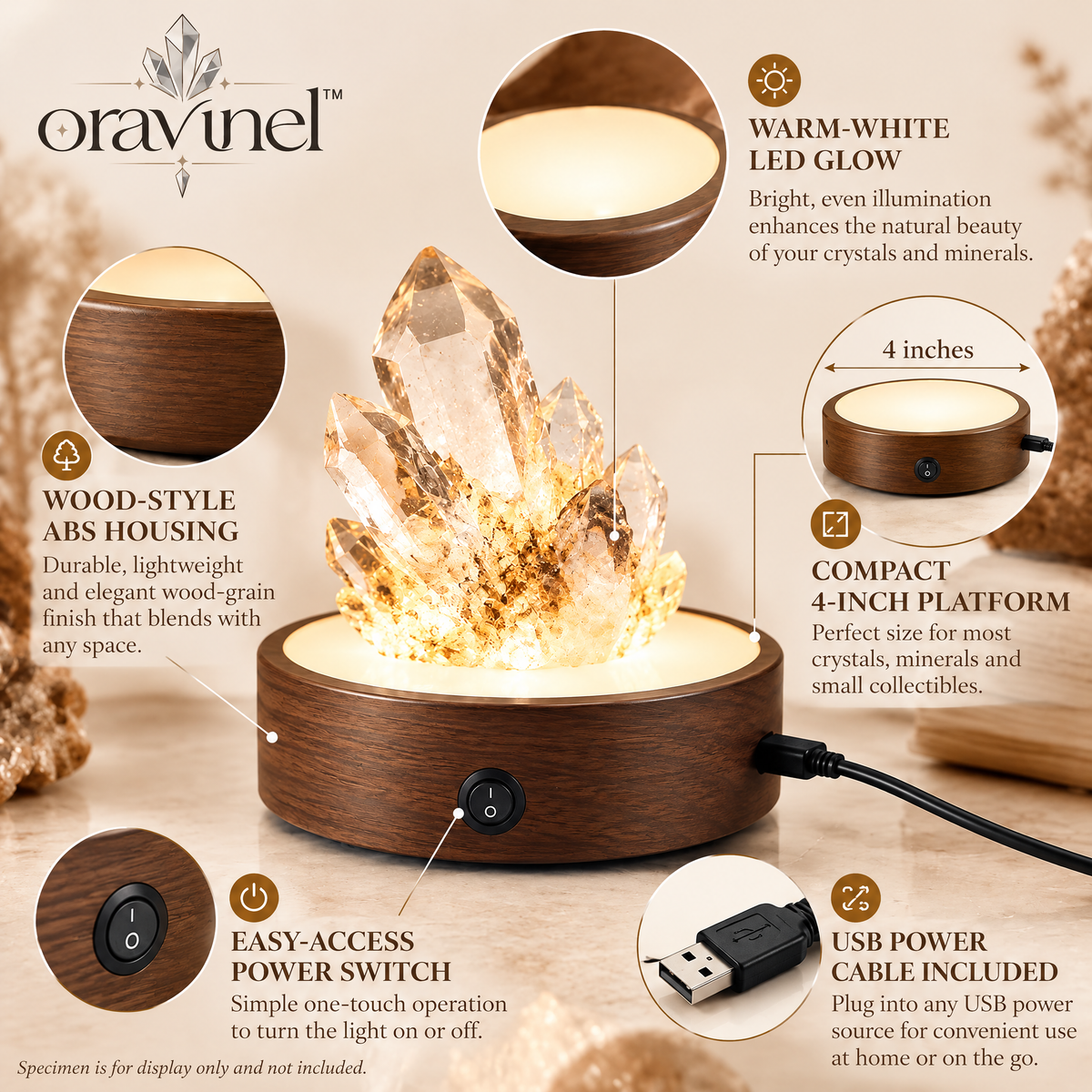 oravunel™ LumaStone LED Crystal & Mineral Display Base