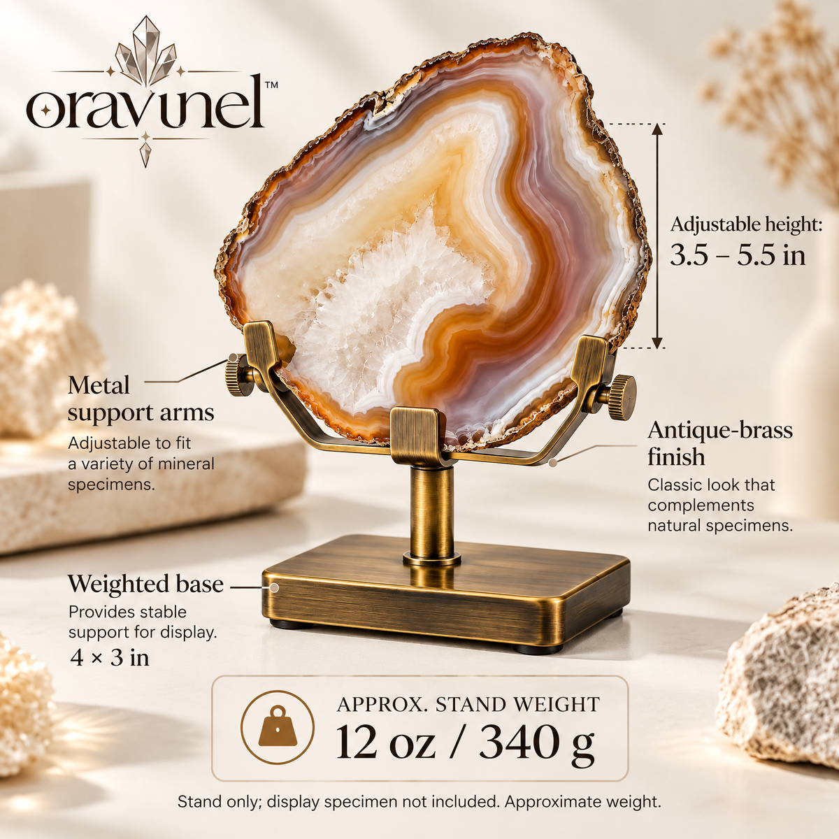 oravunel™ FormHold Adjustable Metal-Arm Mineral & Geode Display Stand