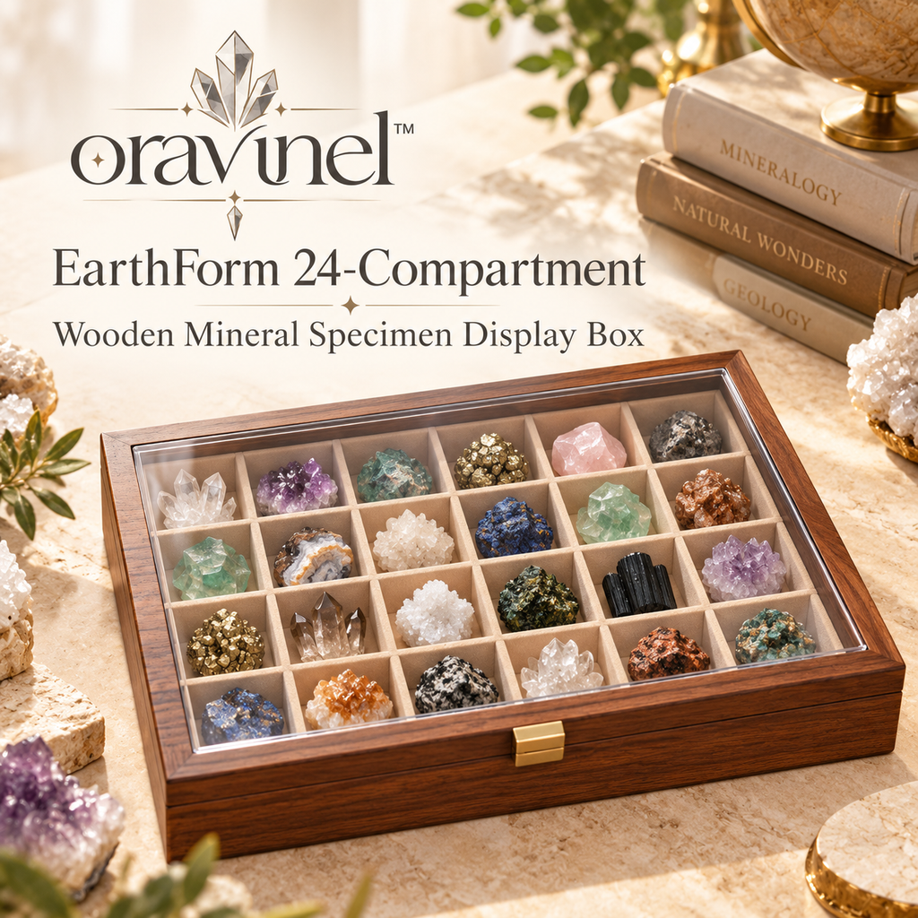 oravunel™ EarthForm 24-Compartment Wooden Mineral Specimen Display Box