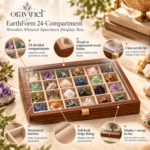 oravunel™ EarthForm 24-Compartment Wooden Mineral Specimen Display Box