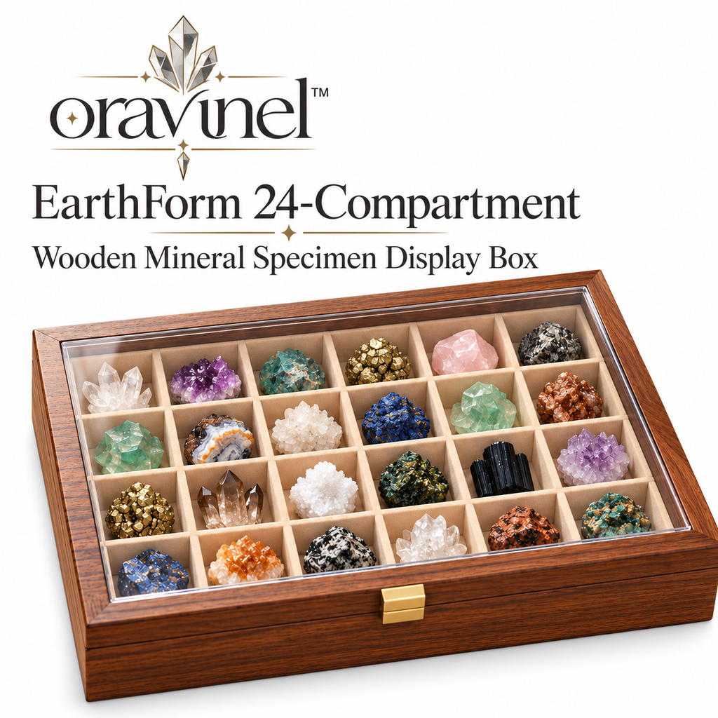 oravunel™ EarthForm 24-Compartment Wooden Mineral Specimen Display Box