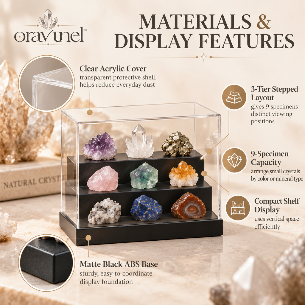 oravunel™ PrismVault 9-Specimen Tiered Acrylic Crystal Display Case