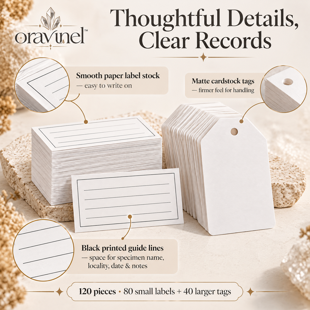 oravunel™ SpecimenScript 120-Piece Mineral Identification Label & Collection Tag Kit