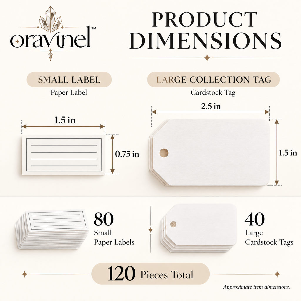 oravunel™ SpecimenScript 120-Piece Mineral Identification Label & Collection Tag Kit