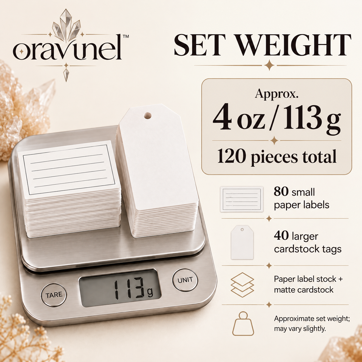 oravunel™ SpecimenScript 120-Piece Mineral Identification Label & Collection Tag Kit