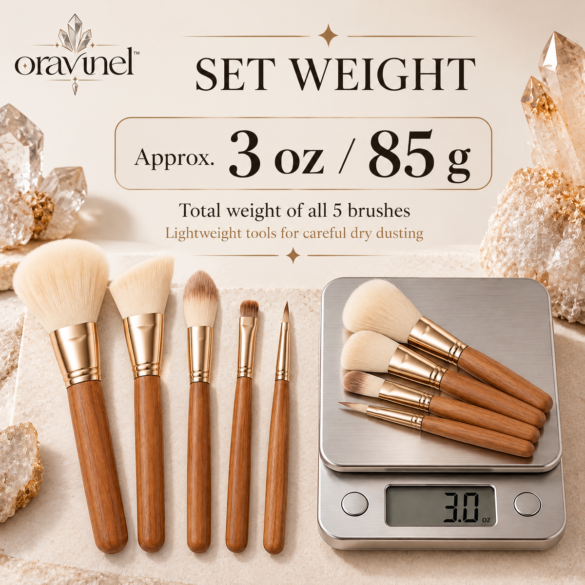 oravunel™ SoftFacet 5-Piece Mineral Specimen Dusting & Detail Brush Set