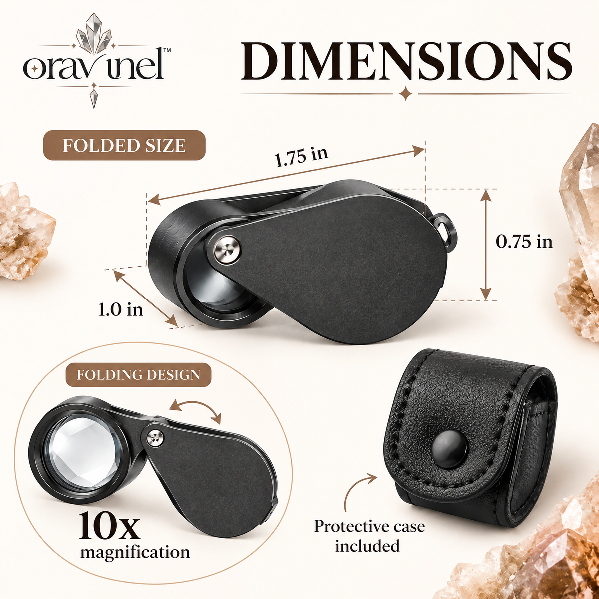 oravunel™ DetailScope 10x Folding Jeweler's Loupe for Mineral & Crystal Inspection