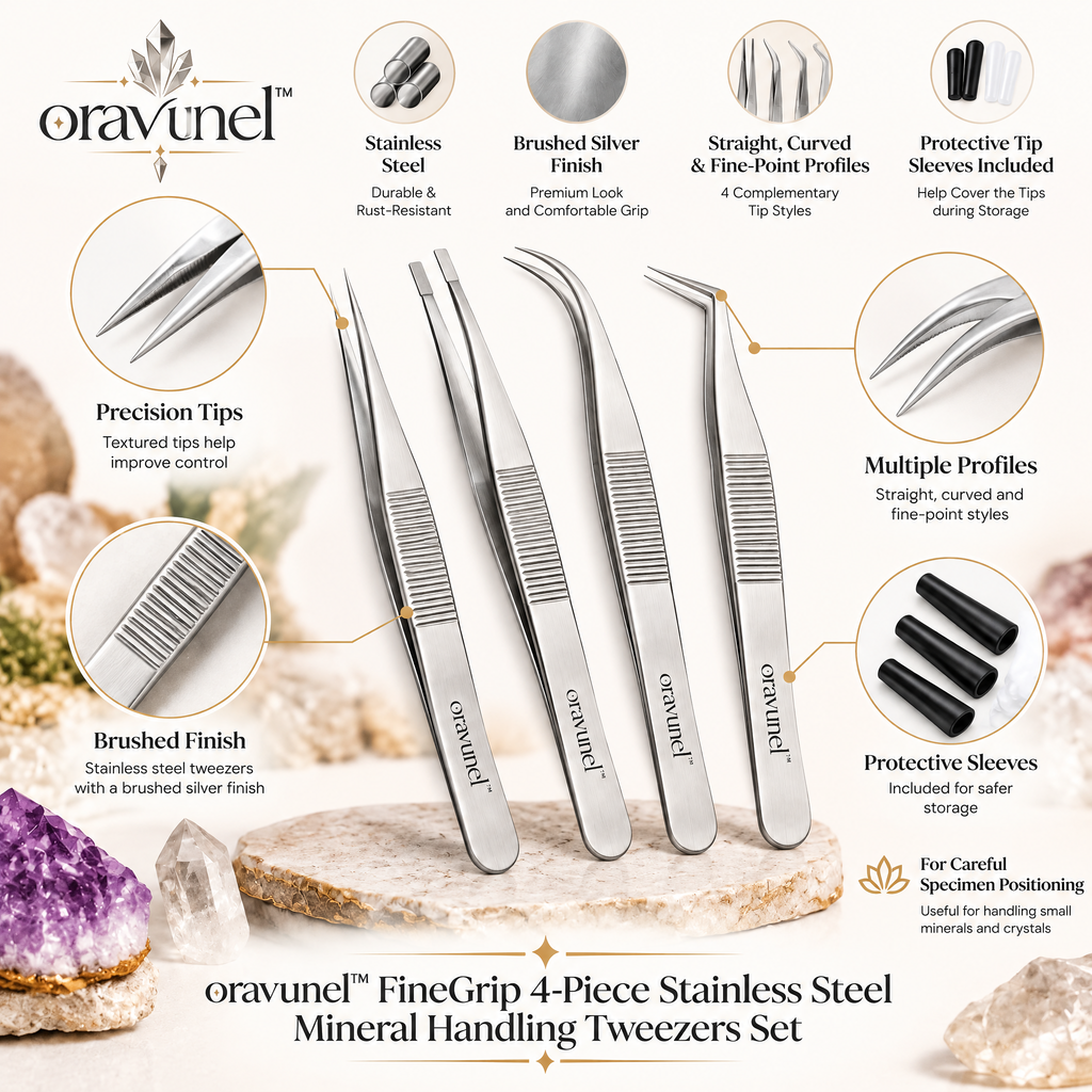 oravunel™ FineGrip 4-Piece Stainless Steel Mineral Handling Tweezers Set