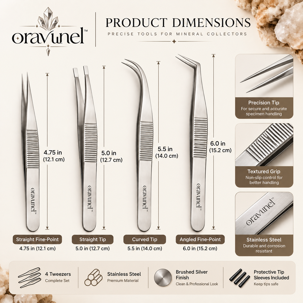 oravunel™ FineGrip 4-Piece Stainless Steel Mineral Handling Tweezers Set