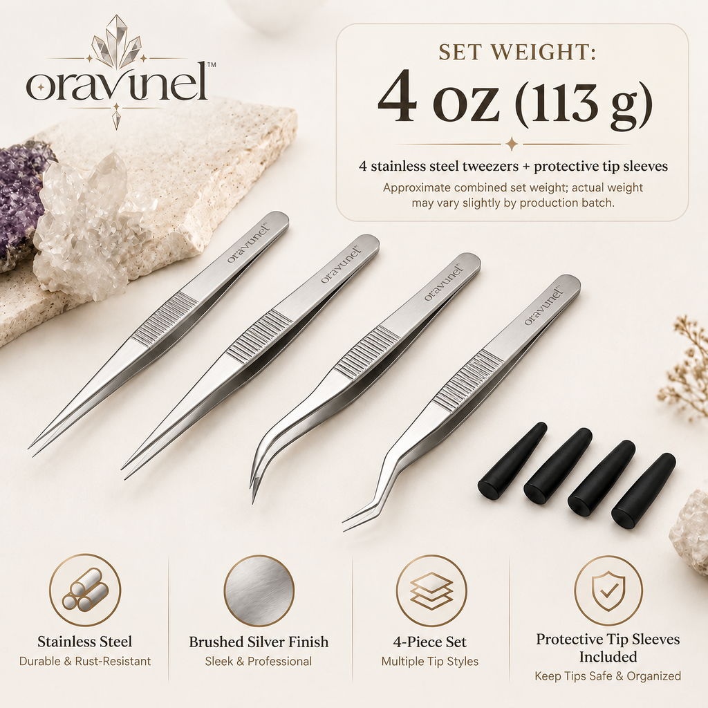 oravunel™ FineGrip 4-Piece Stainless Steel Mineral Handling Tweezers Set