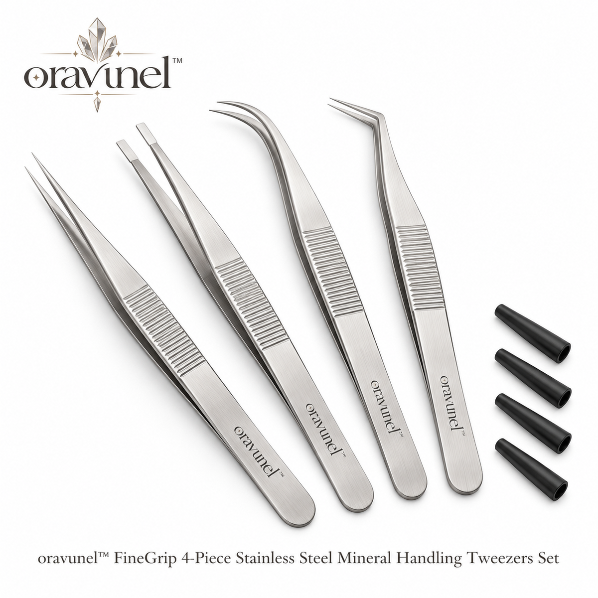 oravunel™ FineGrip 4-Piece Stainless Steel Mineral Handling Tweezers Set
