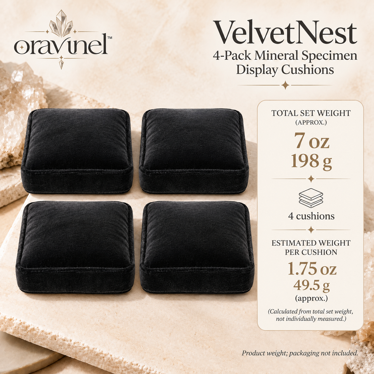 oravunel™ VelvetNest 4-Pack Mineral Specimen Display Cushions