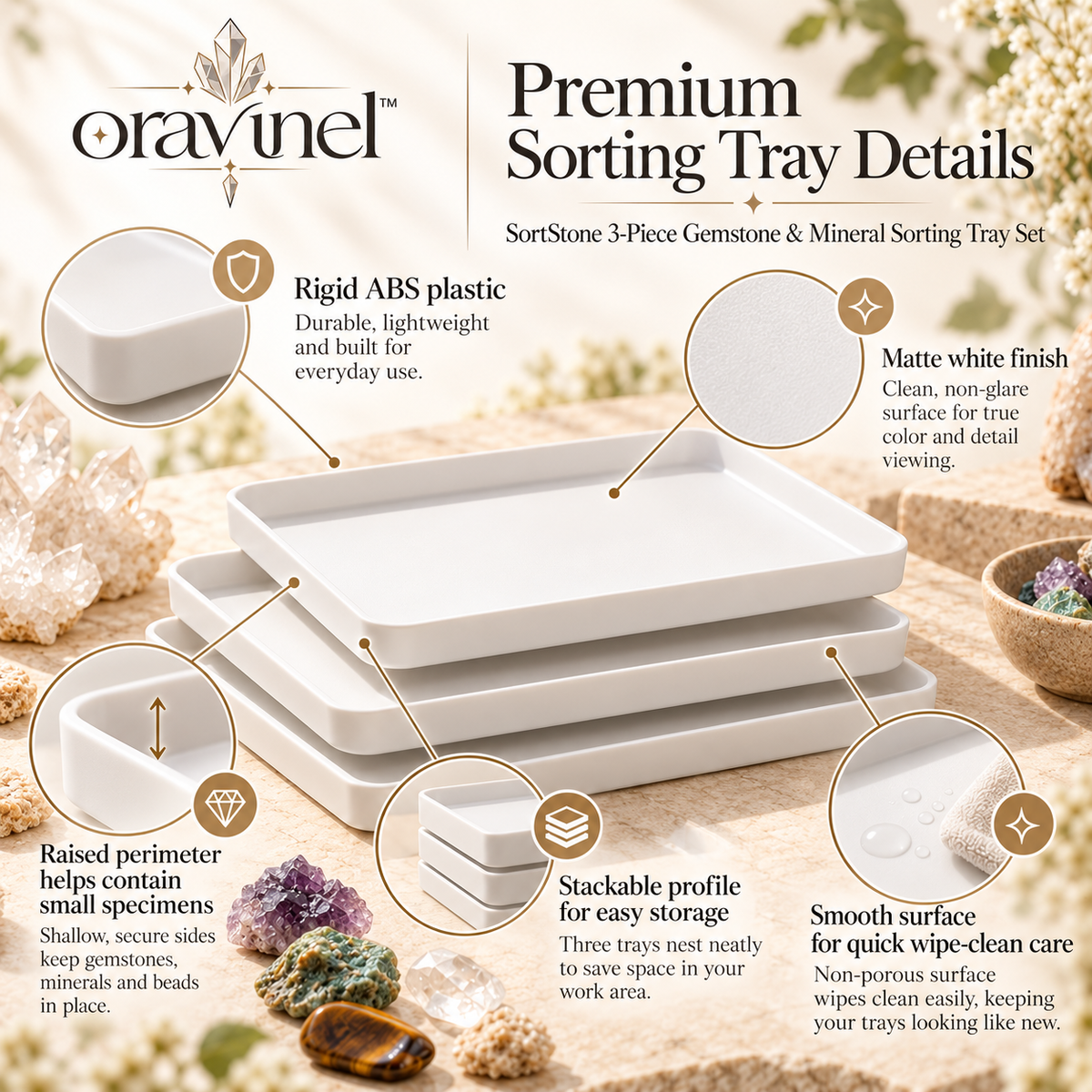 oravunel™ SortStone 3-Piece Gemstone & Mineral Sorting Tray Set
