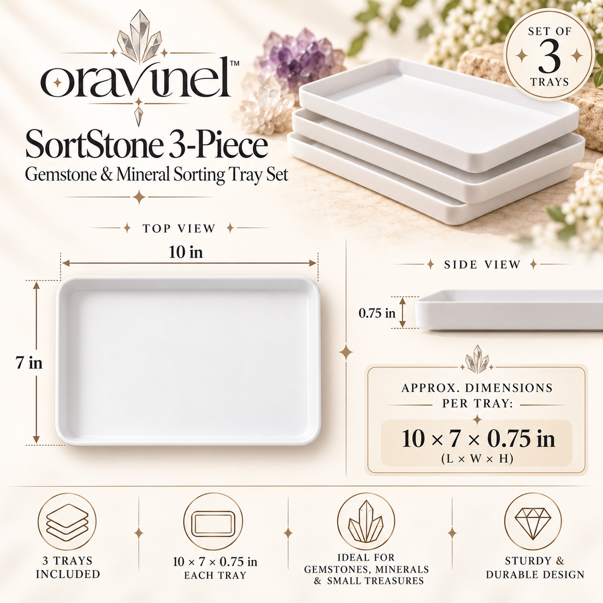 oravunel™ SortStone 3-Piece Gemstone & Mineral Sorting Tray Set