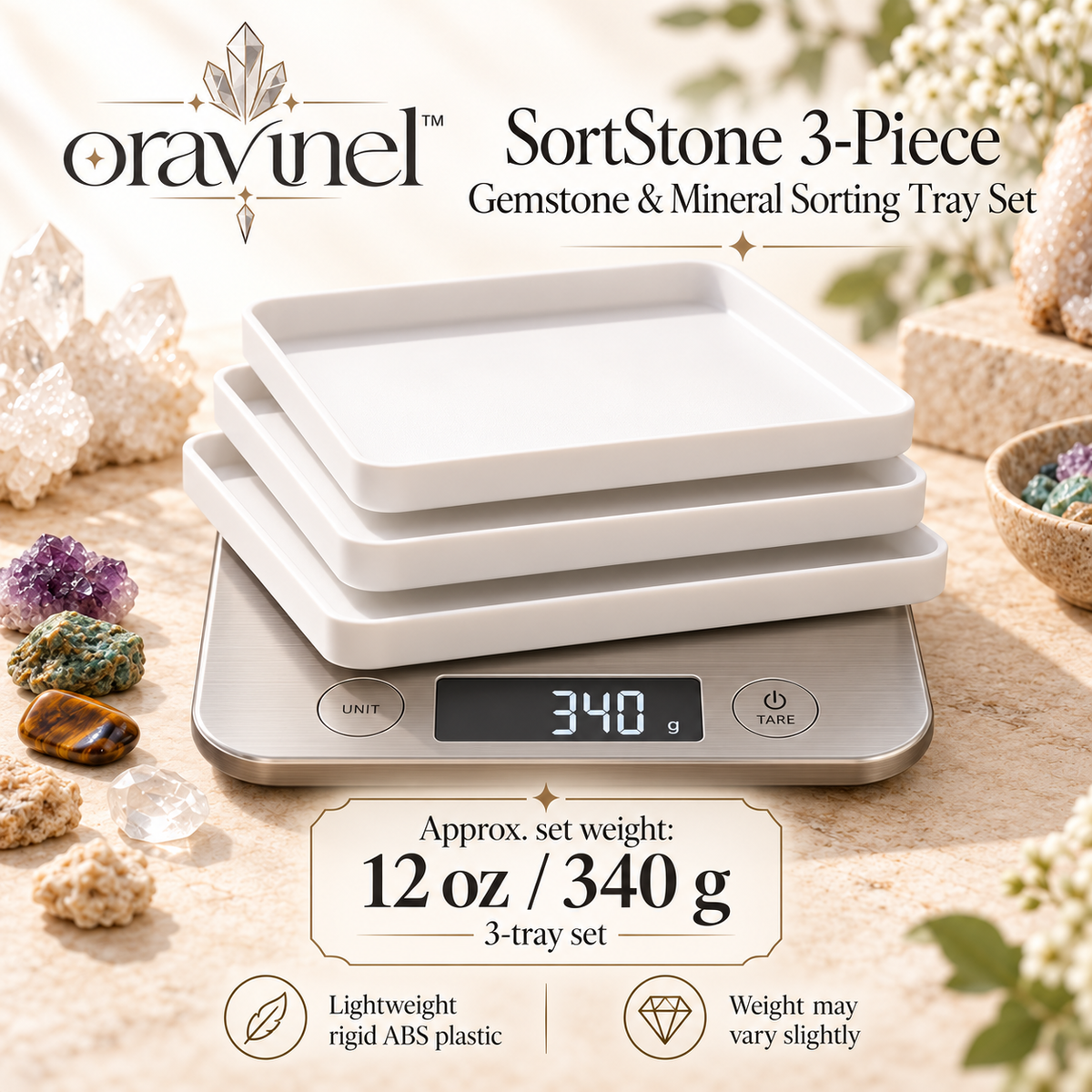 oravunel™ SortStone 3-Piece Gemstone & Mineral Sorting Tray Set