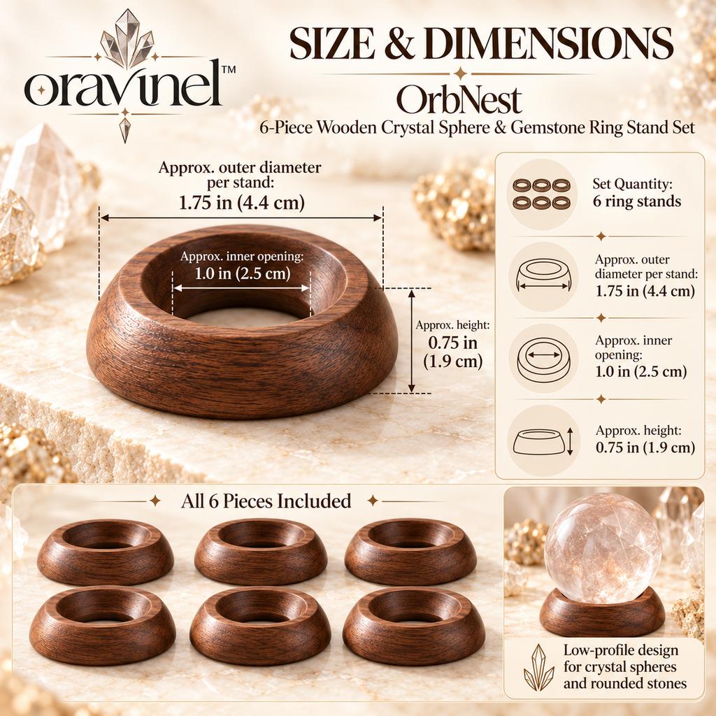 oravunel™ OrbNest 6-Piece Wooden Crystal Sphere & Gemstone Ring Stand Set