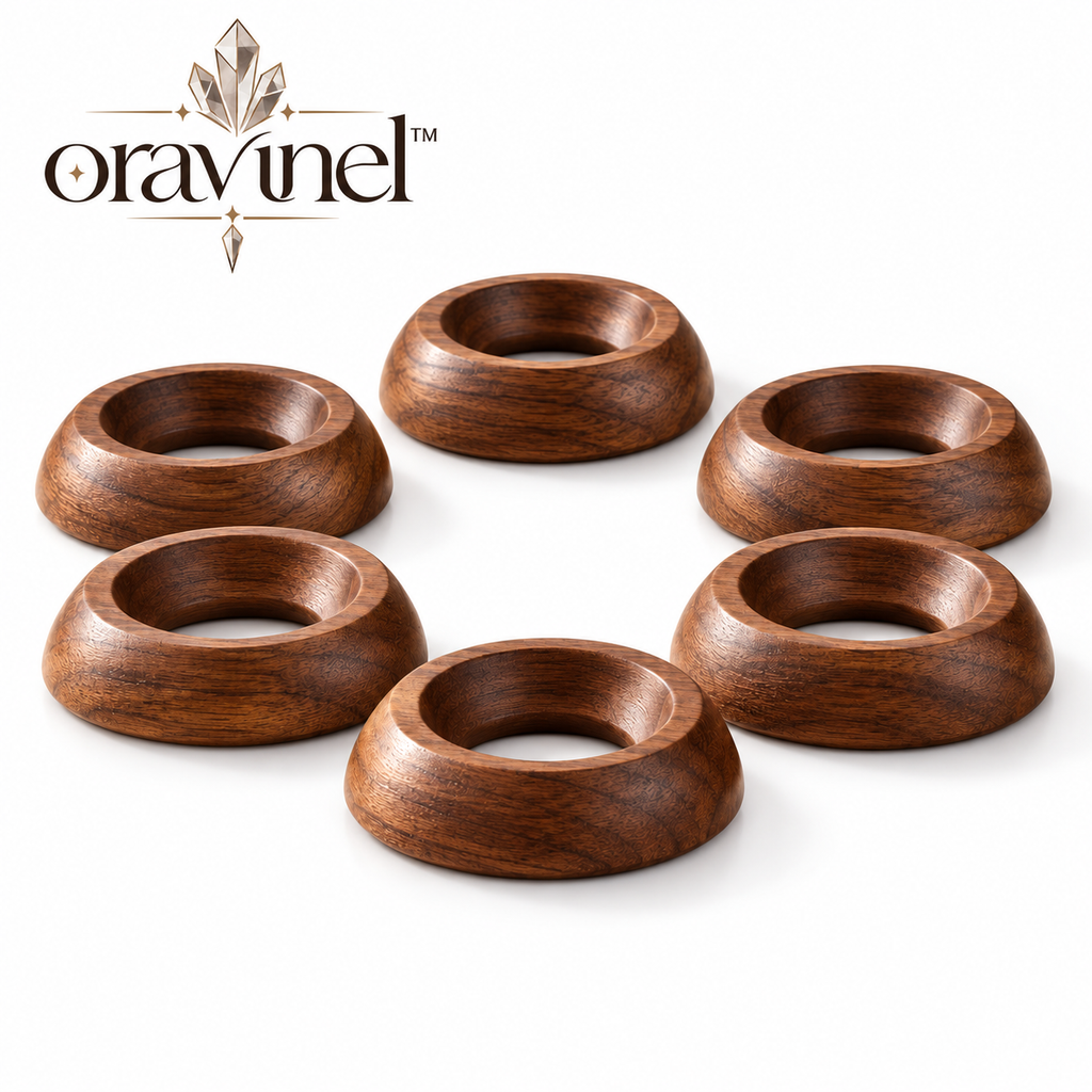 oravunel™ OrbNest 6-Piece Wooden Crystal Sphere & Gemstone Ring Stand Set