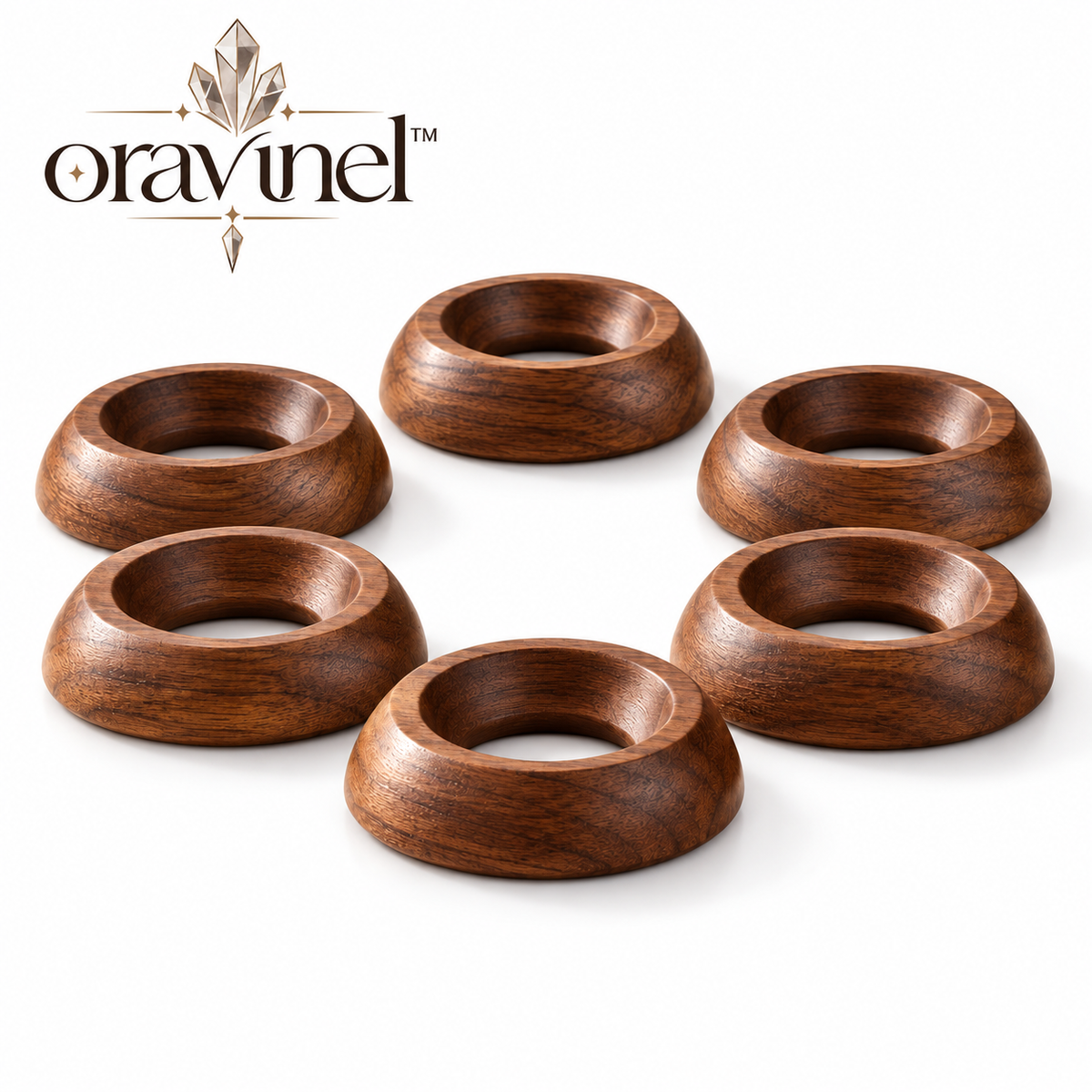 oravunel™ OrbNest 6-Piece Wooden Crystal Sphere & Gemstone Ring Stand Set